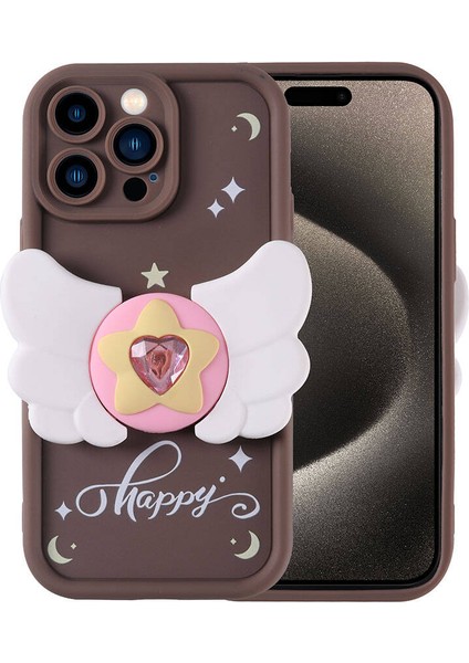 Apple iPhone 15 Pro Kılıf Kamera Korumalı Figür Tasarımlı Tkdr Kapya Kapak-Koyu Kahve