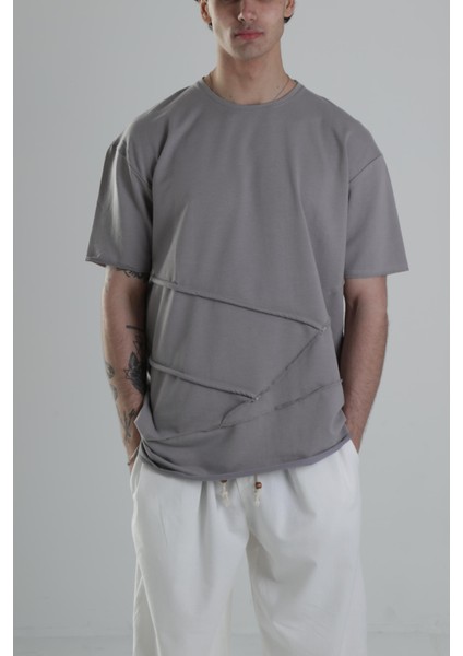 Gri Halat Detaylı Tasarım T-Shirt