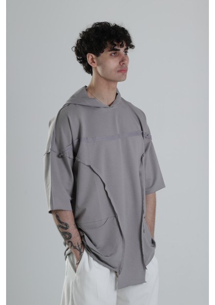 Gri Avangard Kapüşonlu T-Shirt modelleri