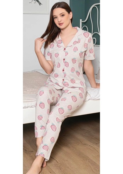 Alissa 6251 Kadın Çilek Desenli Patlı Pijama Takımı
