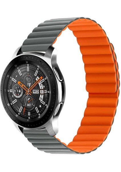 Galaxy Watch 46MM Uyumlu Krd-52 Kordon Zore - Gri-Turuncu