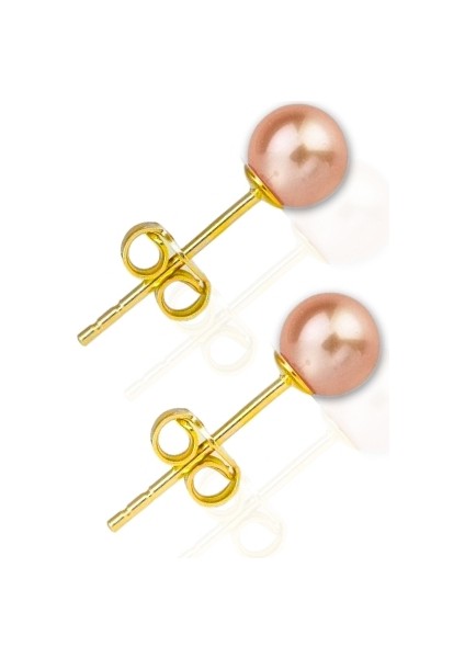925 Ayar Gümüş Gold Kaplama Pembe Inci Taşlı Minimal Küpe