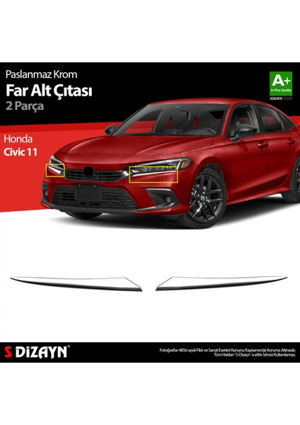 Paspasgaraji Honda Civic Krom Far Alt Çıtası 2 Prç. 2021 Üzeri A+ Kalite
