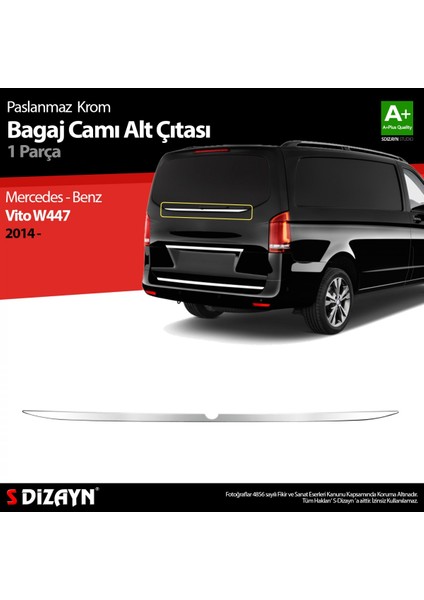 Paspasgaraji Mercedes Vito W447 Krom Bagaj Camı Alt Çıtası 2014-2020