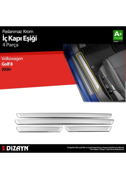 Paspasgaraji Vw Golf 8 Hb Krom Iç Kapı Eşiği 4 Prç. 2020-2024