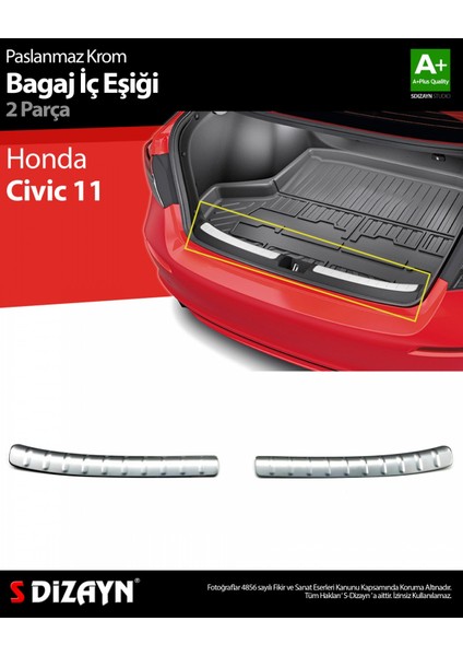 Paspasgaraji Honda Civic 11 Krom Bagaj Iç Eşiği 2 Parça 2021 Üzeri