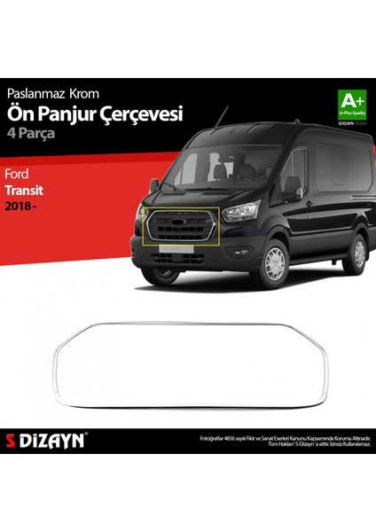 Paspasgaraji Ford Transit Krom Ön Panjur Çerçevesi 4 Prç. 2018 ve Üzeri