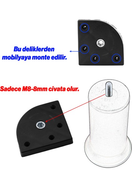 Mobilya Kanepe Baza Yatak Koltuk Destek Yükseltme Ayağı M8 Civatalı Aparat Krom Metal 15 cm Ayaklar fırsatları