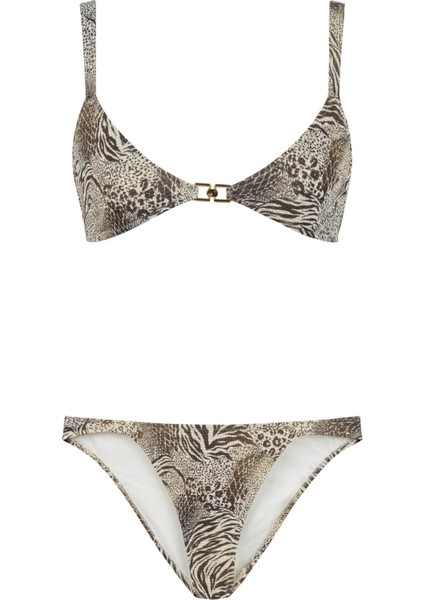 Leopar Desenli Aksesuarlı Üçgen Bikini Takım
