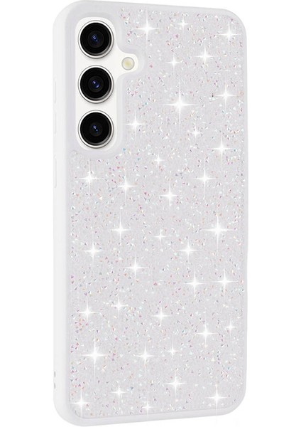 Galaxy S24 Plus Kılıf Parlak Taşlı Tasarım Tkdr Pırlanta Kapak-Beyaz