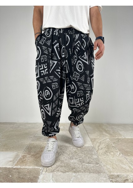 Pileli Spiral Desenli Yarım Şalvar