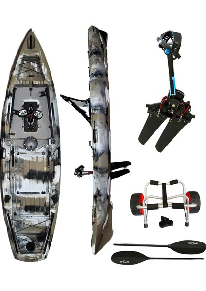 Pedallı Avcı Kanosu Profesyonel Fin Pedal Sistemi Kamuflaj Kano 335X88X34