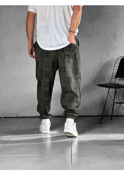 Erkek Yeşil Poker Desenli Pileli Yarım Şalvar Pantolon COC1853 modelleri