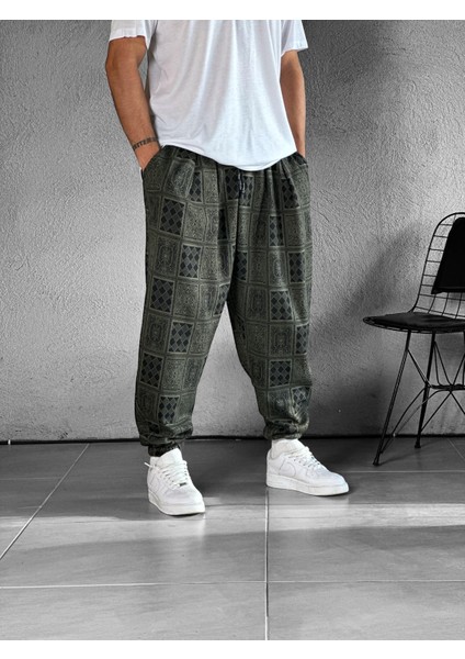Erkek Yeşil Poker Desenli Pileli Yarım Şalvar Pantolon COC1853 fırsatları