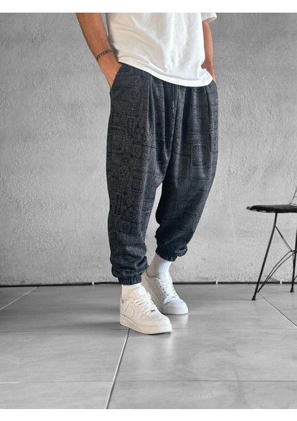 Lahit Desenli Lazer Kesim Pileli Yarım Şalvar