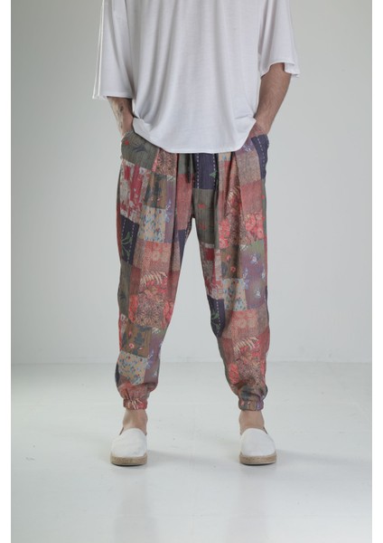 Çiçek Desenli Bürümcük Kumaş Pileli Yarım Şalvar