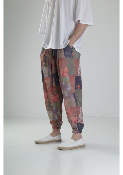 Çiçek Desenli Bürümcük Kumaş Pileli Yarım Şalvar fiyatları