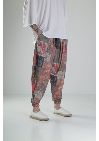 Çiçek Desenli Bürümcük Kumaş Pileli Yarım Şalvar modelleri