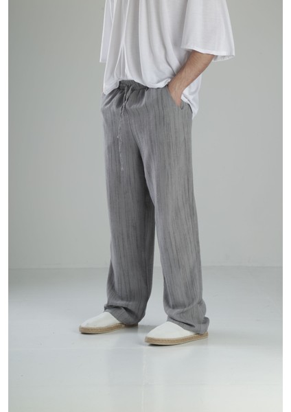 Aerobin Keten Gri Baggy Pantolon