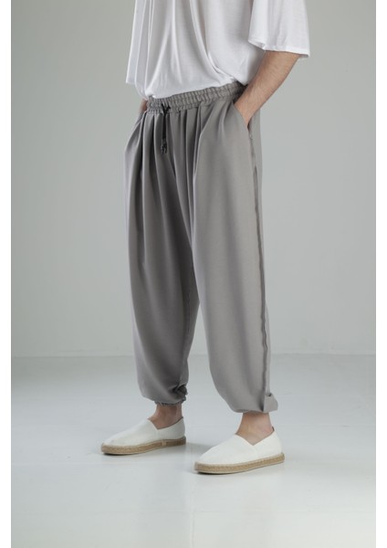 Gri Dikiş Detaylı Pileli Yarım Şalvar fiyatları