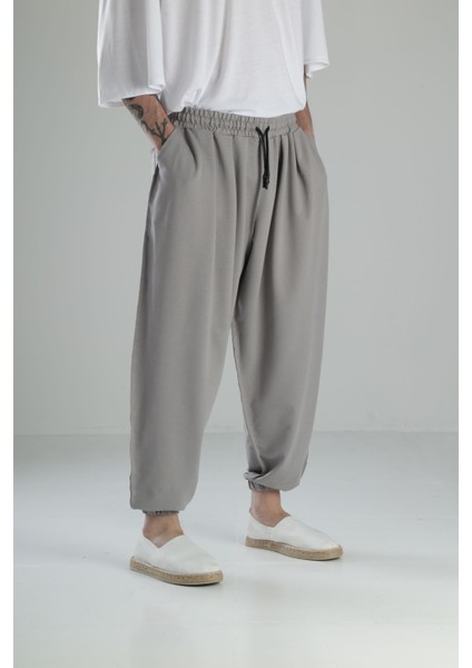 Gri Dikiş Detaylı Pileli Yarım Şalvar modelleri