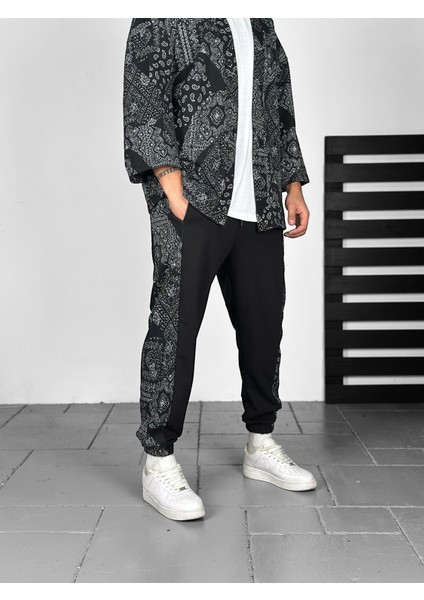 Etnik Desenli Şeritli Jogger Pantolon