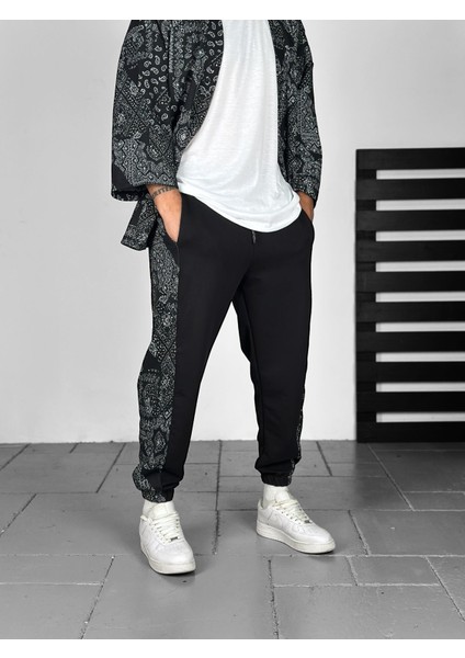 Etnik Desenli Şeritli Jogger Pantolon