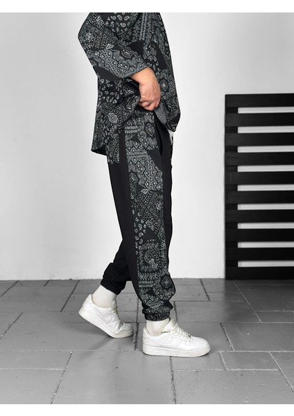 Etnik Desenli Şeritli Jogger Pantolon
