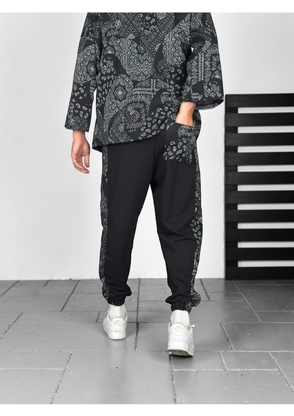 Etnik Desenli Şeritli Jogger Pantolon
