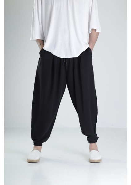 Erkek Siyah Ters Dikişli Pileli Yarım Şalvar Pantolon COC2097