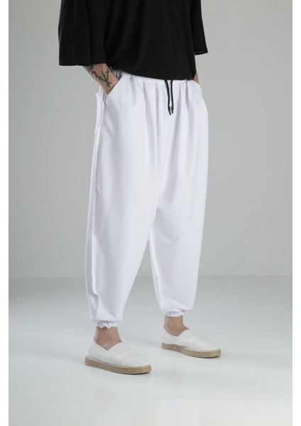 Beyaz Dikiş Detaylı Pileli Yarım Şalvar modelleri