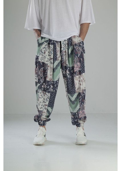 Çiçekli Desenli Bürümcük Kumaş Pileli Yarım Şalvar