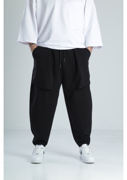 Büyük Cep Detaylı Etnik Siyah Baget Pantolon