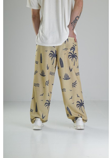 Ağaç Desenli Sarı Baggy Pantolon