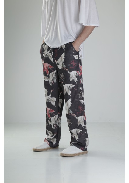Kuş Desenli Baggy Pantolon