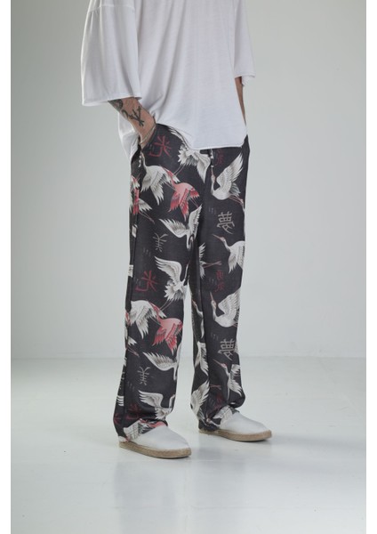 Kuş Desenli Baggy Pantolon