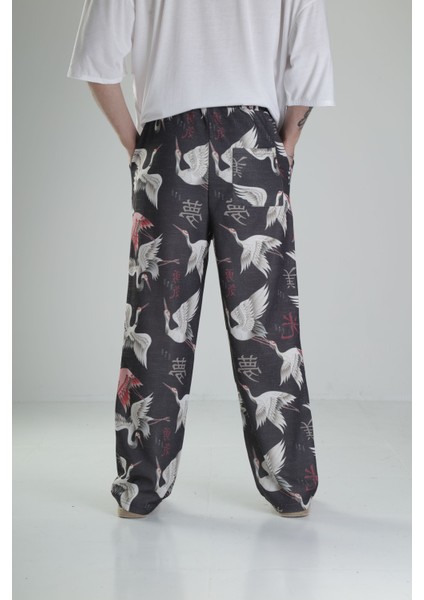 Kuş Desenli Baggy Pantolon