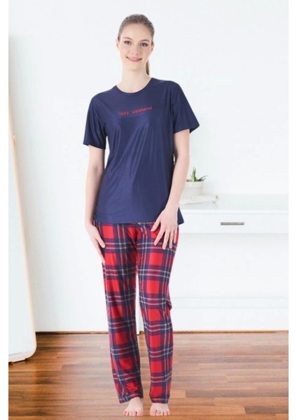 Estiva 25160 Kadın Marla Ekoseli Kısa Kol Pijama Takımı