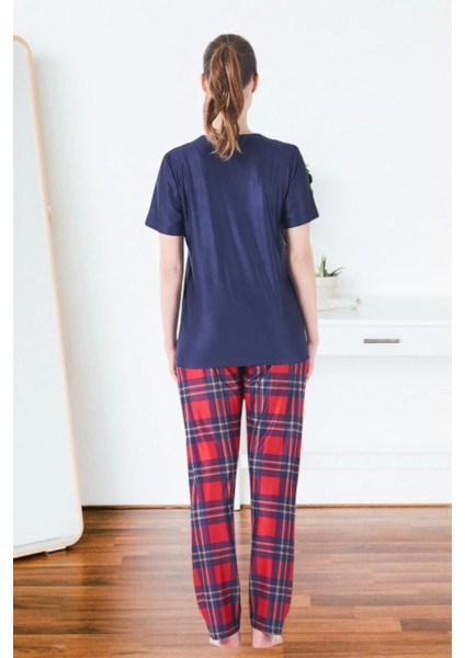 Estiva 25160 Kadın Marla Ekoseli Kısa Kol Pijama Takımı