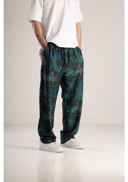 Karma Desenli Yeşil Baggy Pantolon