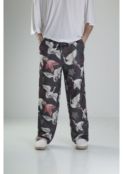 Kuş Desenli Baggy Pantolon