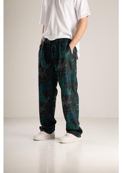 Karma Desenli Yeşil Baggy Pantolon