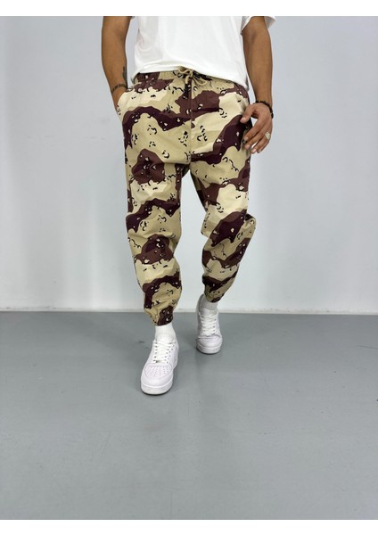 Erkek Gabardin Kahverengi Kamuflaj Jogger