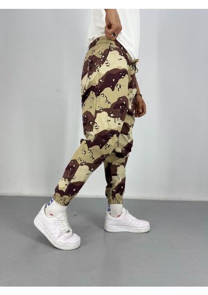 Erkek Gabardin Kahverengi Kamuflaj Jogger