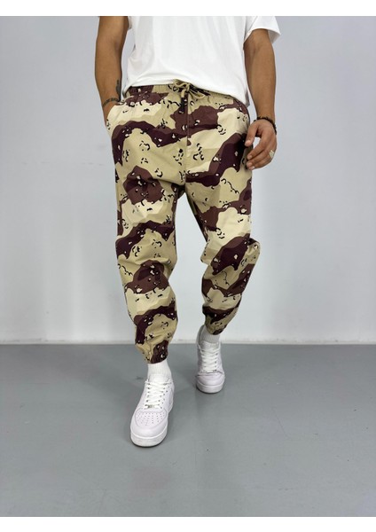 Erkek Gabardin Kahverengi Kamuflaj Jogger