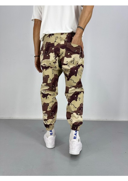 Erkek Gabardin Kahverengi Kamuflaj Jogger