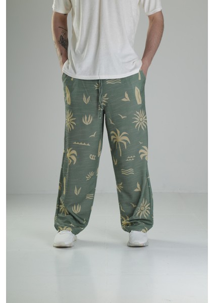 Ağaç Desenli Yeşil Baggy Pantolon
