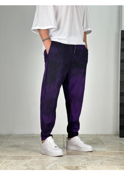 Mor Fitilli Kumaş Batik Pantolon