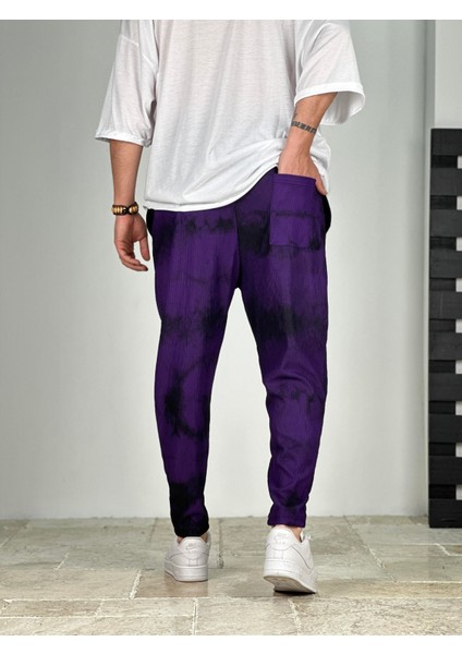 Mor Fitilli Kumaş Batik Pantolon