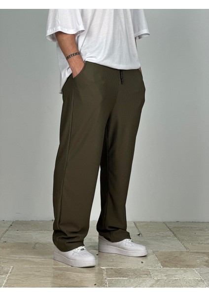 Fitilli Kumaş Haki Baggy Pantolon